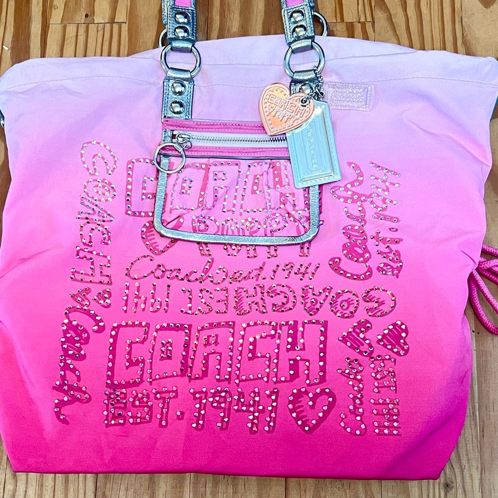 Coach Poppy Pink Ombre Gemstone Rhinestone XL Shoulder Bag 15312 Purse Tote